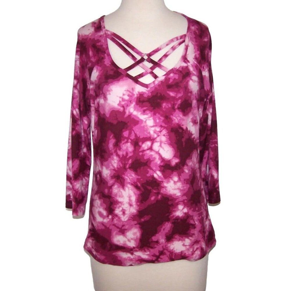 NOBO No Boundaries Shirt Top Butter Soft XL 15-17 Juniors Strappy Purple Tie Dye
